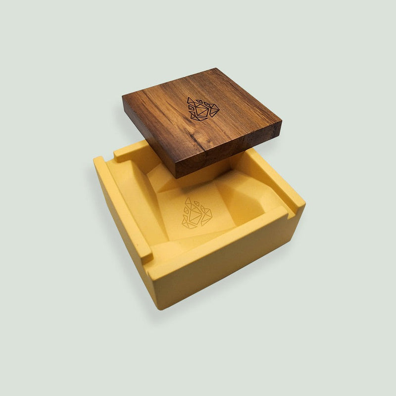 Briq Concrete Ashtray & Walnut Lid (Yellow)