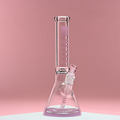 14" Beaker Bong Clear (Pink Logo)