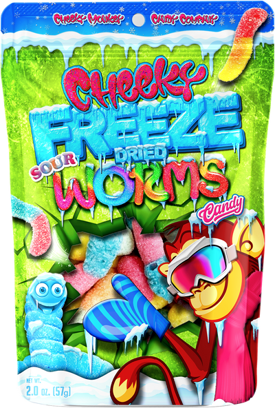 Cheeky Freeze Dried Sour Worms - 56 g - Carton of 24