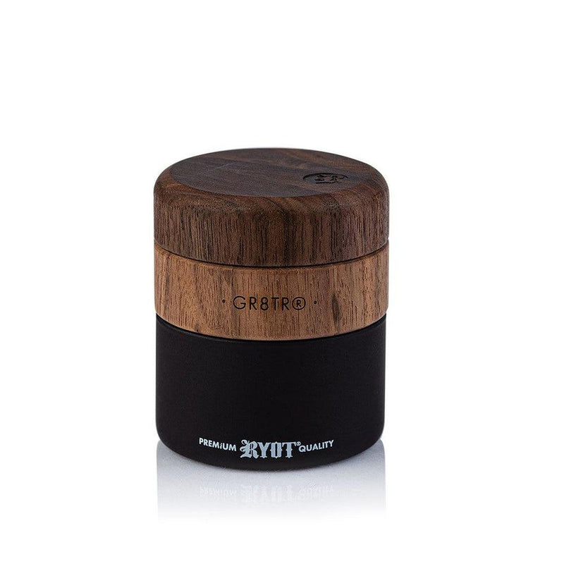 RYOT - Walnut GR8TR Grinder with Jar Body (Black)-Turning Point Brands Canada