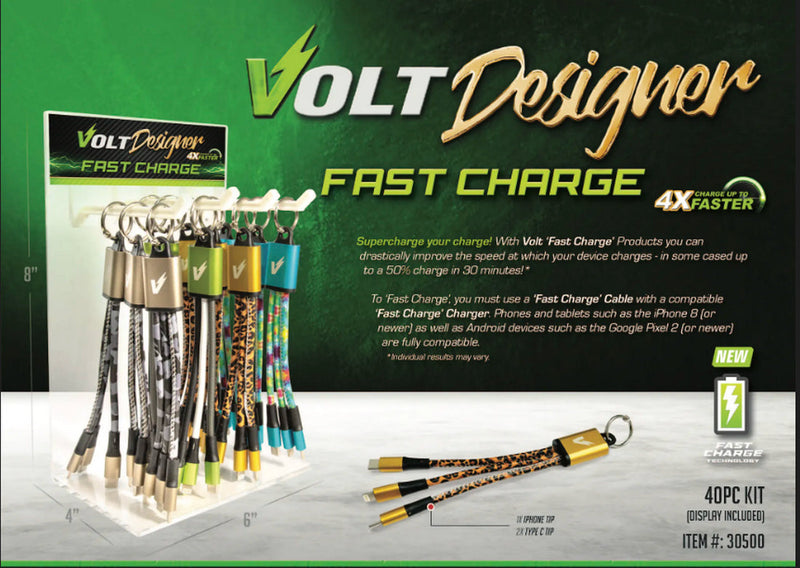 Fast Charge Double Tip Charger Keychain - 40 Units Counter Display (Display Included)